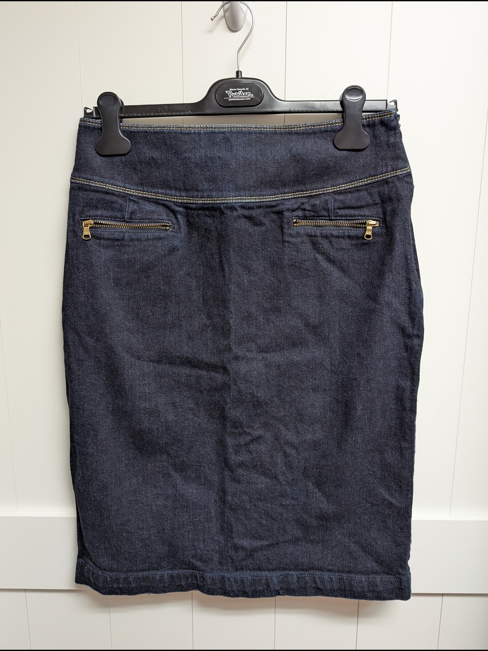 Lauren Ralph Lauren Dark Blue Denim Pencil Skirt with Gold Zippers, sz 6